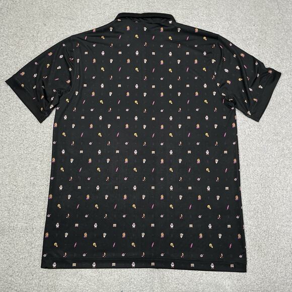Waggle Polo Shirt Mens L Black All Over Print Performance Golf Stretch AOP - Picture 9 of 9